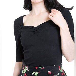 Hell Bunny Philippa Vintage Style Jersey Top - Black (3XL)